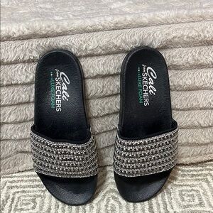 Skechers Women's Black Slide Sandals- Bring on the Bling!